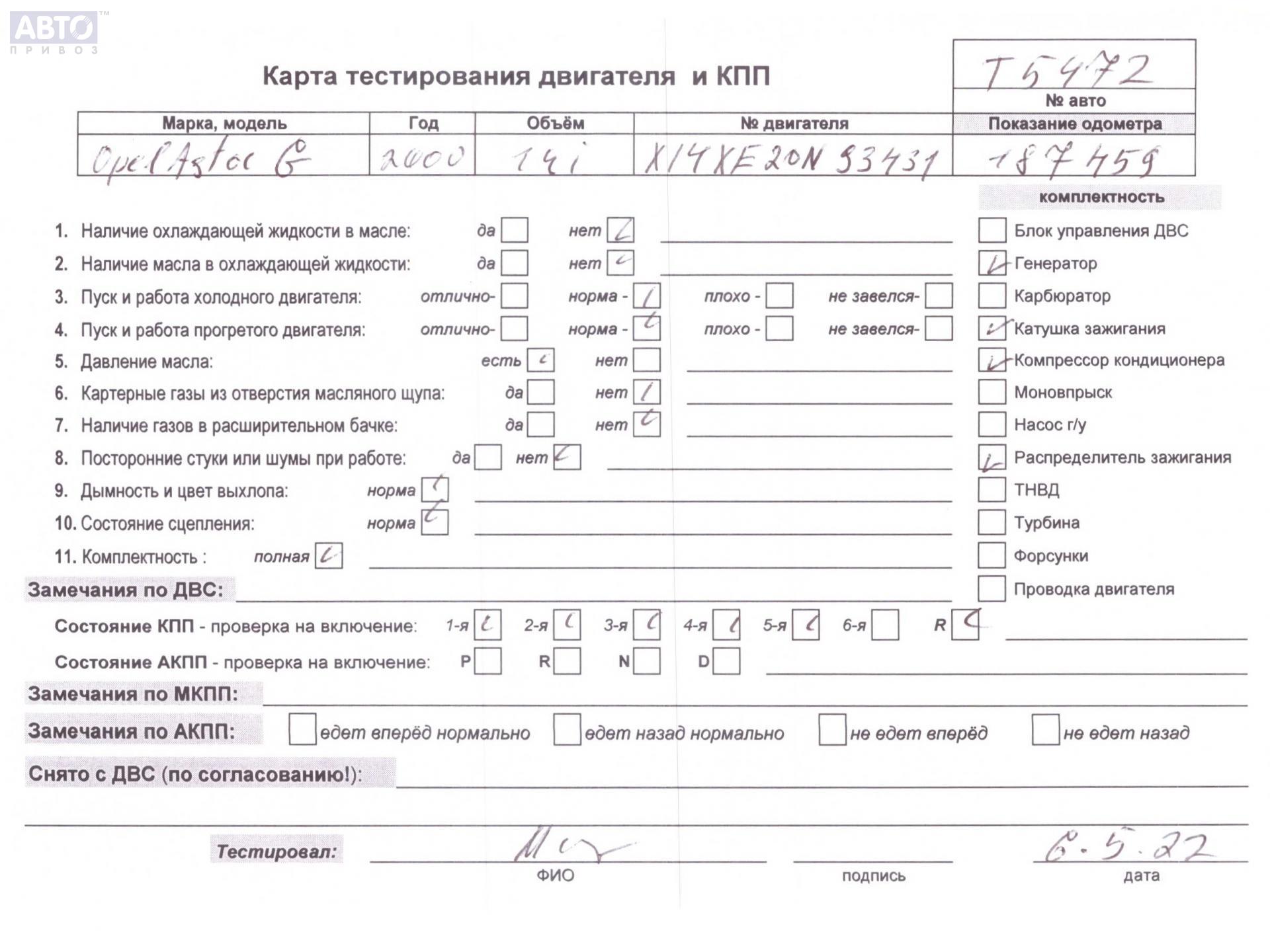 Разборка Опель Астра Г T5472. Прайс на запчасти б/у с Opel Astra G